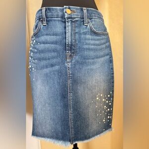Jen7 by 7 For All Mankind Blue Denim Skirt with White bubble embellishments